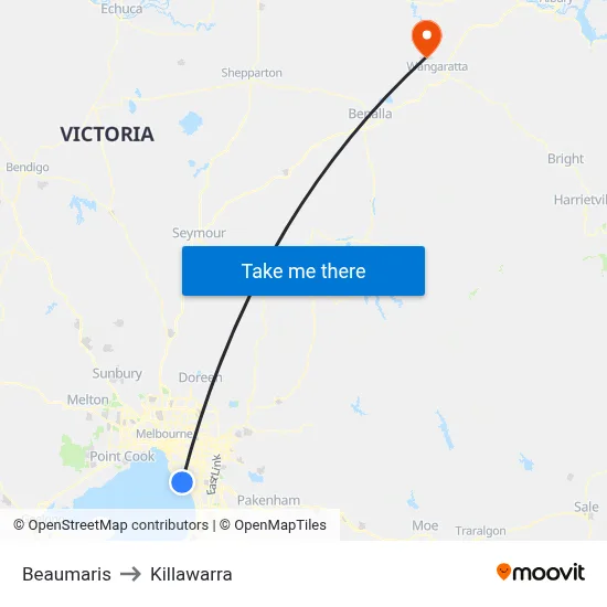 Beaumaris to Killawarra map
