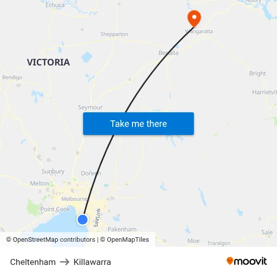 Cheltenham to Killawarra map