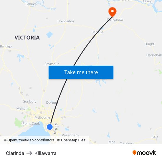 Clarinda to Killawarra map