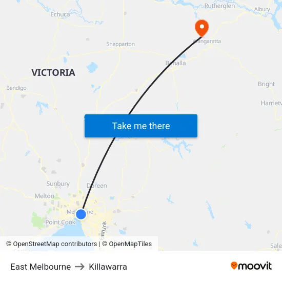 East Melbourne to Killawarra map
