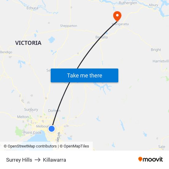 Surrey Hills to Killawarra map