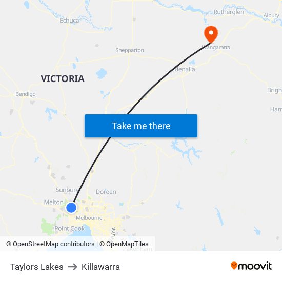 Taylors Lakes to Killawarra map