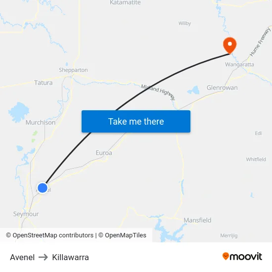 Avenel to Killawarra map