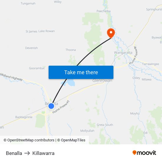 Benalla to Killawarra map