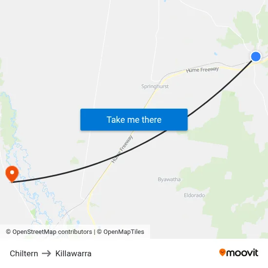 Chiltern to Killawarra map