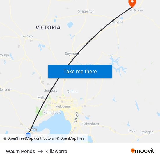 Waurn Ponds to Killawarra map