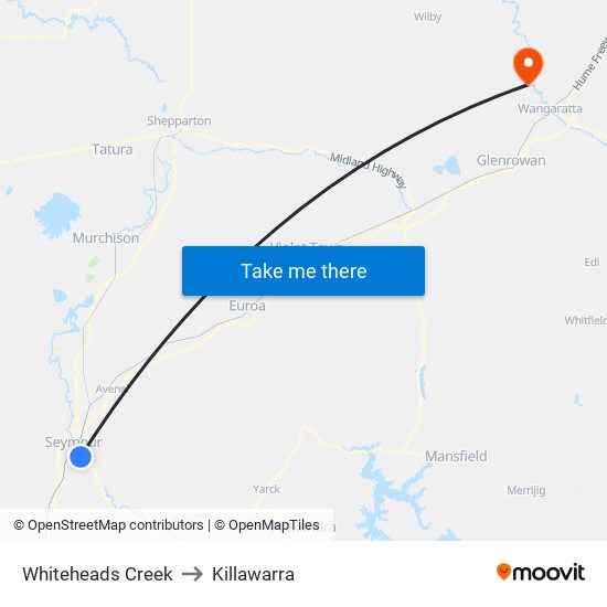Whiteheads Creek to Killawarra map