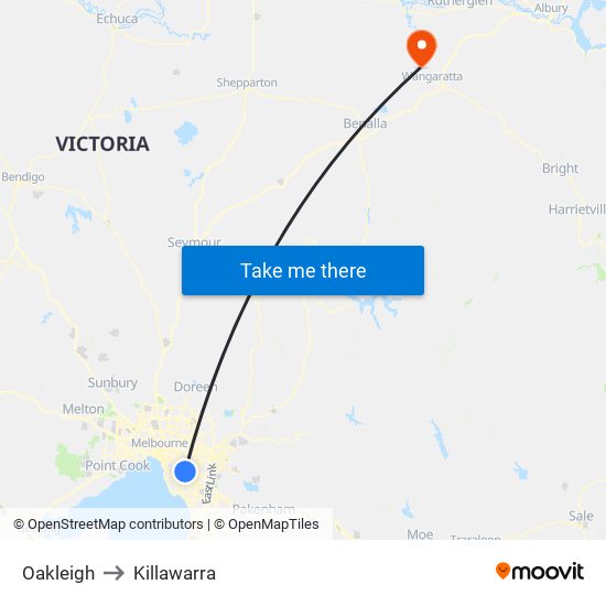 Oakleigh to Killawarra map