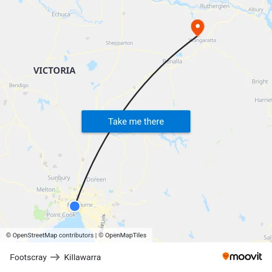 Footscray to Killawarra map