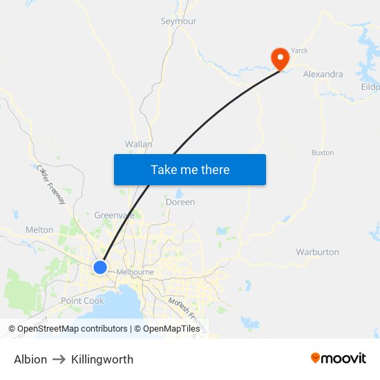 Albion to Killingworth map