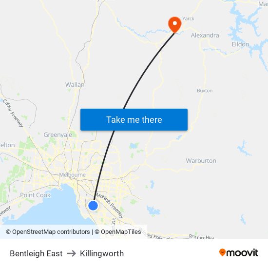 Bentleigh East to Killingworth map