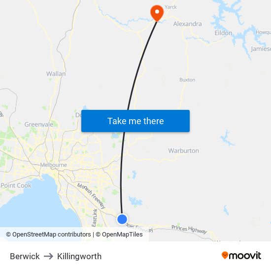 Berwick to Killingworth map