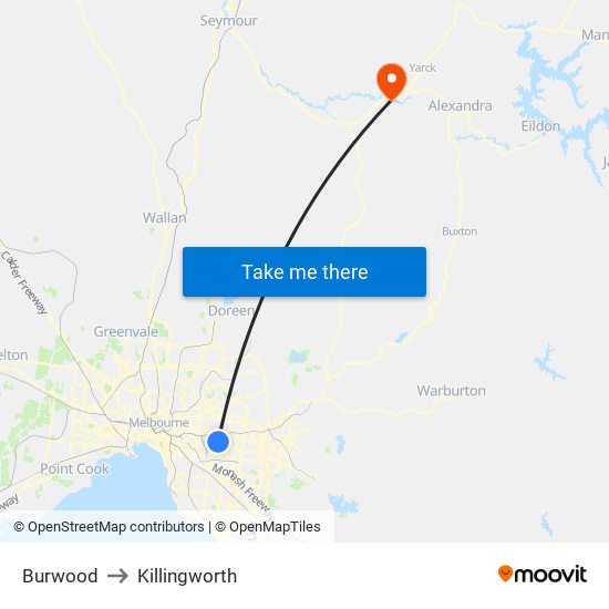 Burwood to Killingworth map