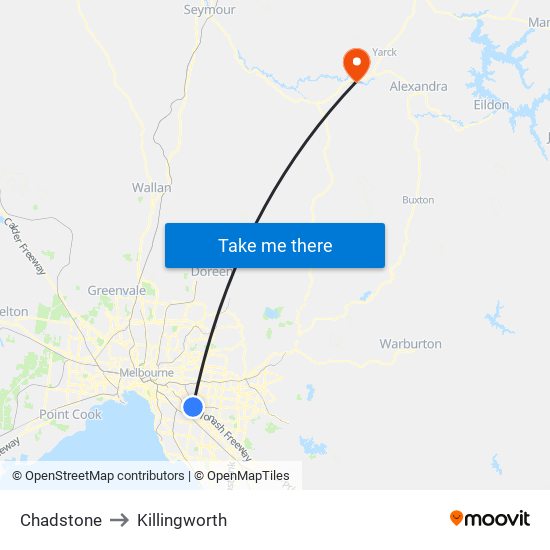 Chadstone to Killingworth map