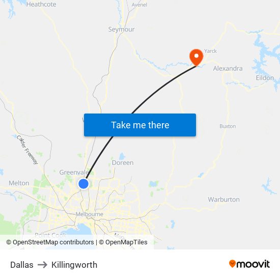 Dallas to Killingworth map