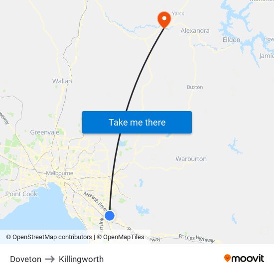 Doveton to Killingworth map