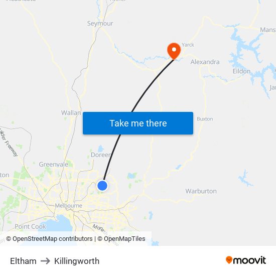 Eltham to Killingworth map