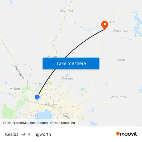 Kealba to Killingworth map