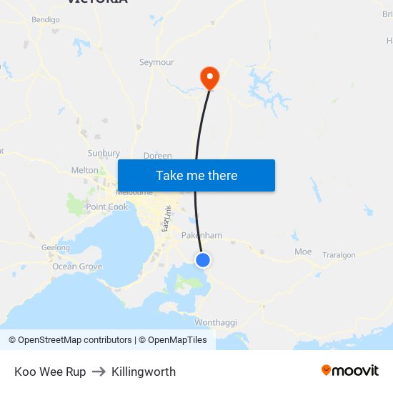 Koo Wee Rup to Killingworth map