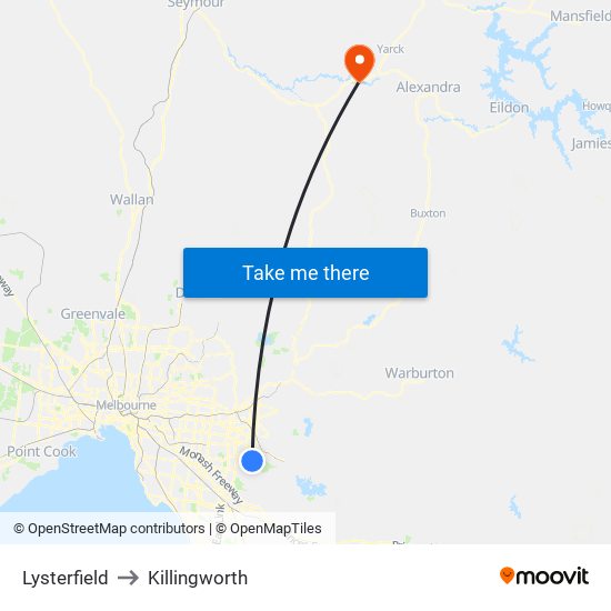 Lysterfield to Killingworth map