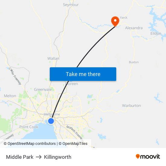 Middle Park to Killingworth map