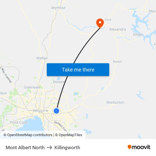 Mont Albert North to Killingworth map