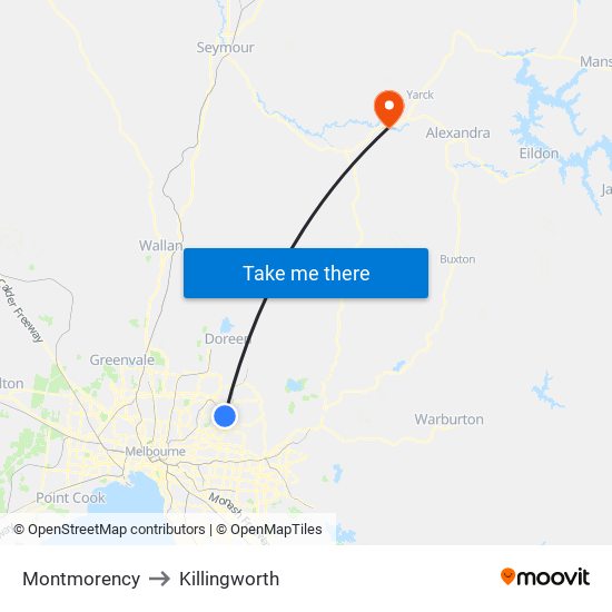 Montmorency to Killingworth map