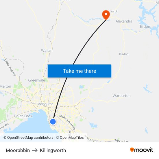 Moorabbin to Killingworth map