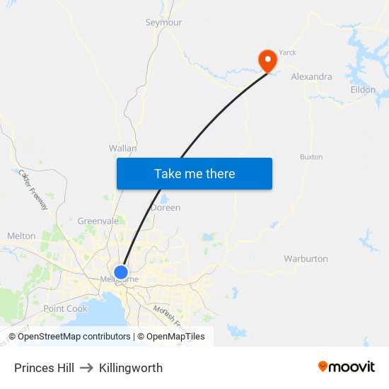 Princes Hill to Killingworth map