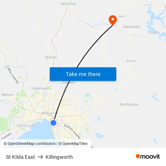 St Kilda East to Killingworth map