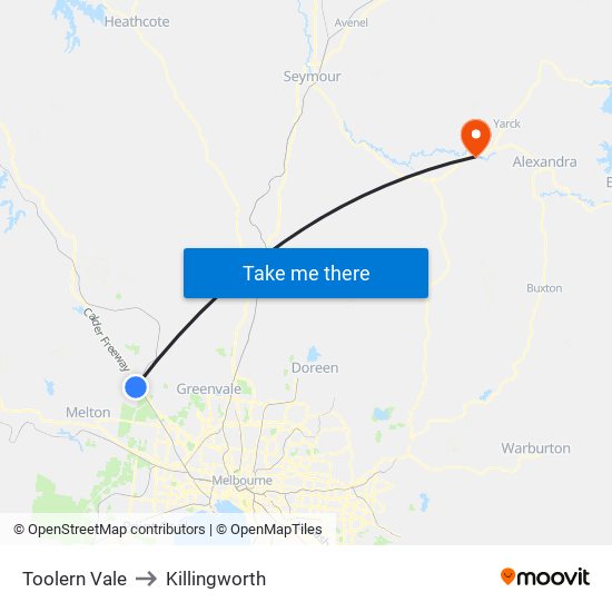 Toolern Vale to Killingworth map