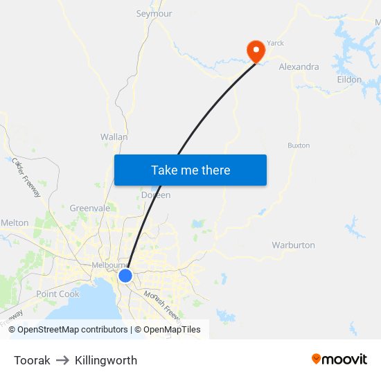 Toorak to Killingworth map