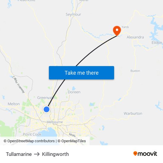 Tullamarine to Killingworth map