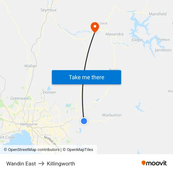 Wandin East to Killingworth map