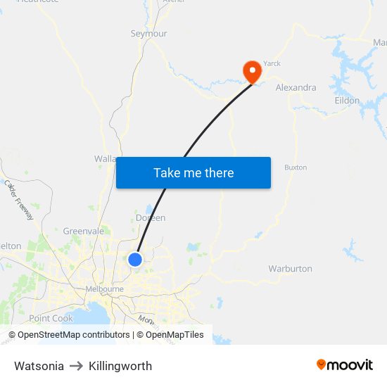 Watsonia to Killingworth map