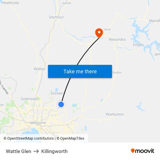 Wattle Glen to Killingworth map