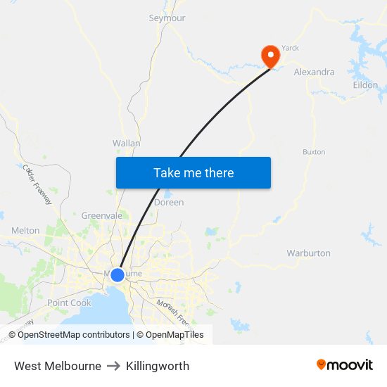 West Melbourne to Killingworth map