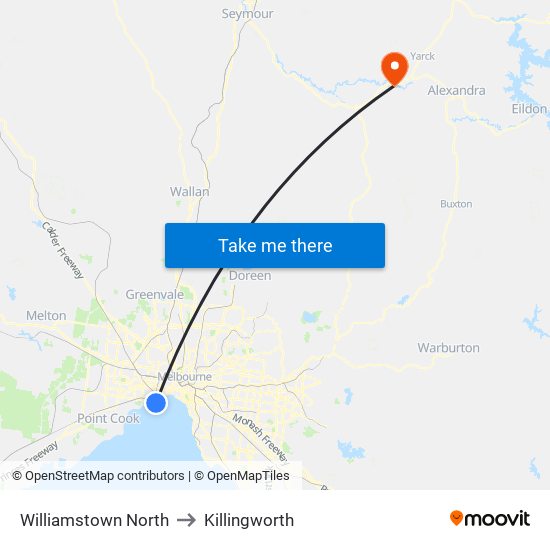 Williamstown North to Killingworth map