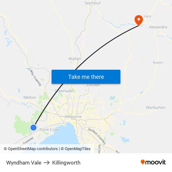 Wyndham Vale to Killingworth map