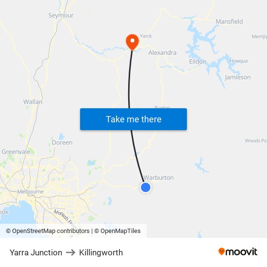 Yarra Junction to Killingworth map