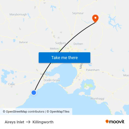 Aireys Inlet to Killingworth map