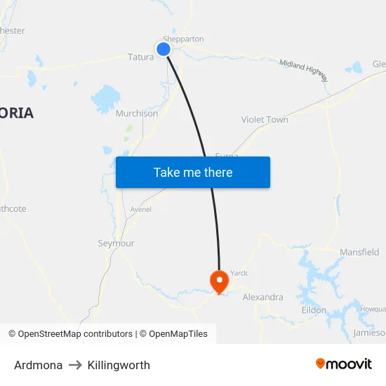 Ardmona to Killingworth map