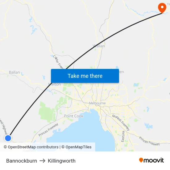 Bannockburn to Killingworth map