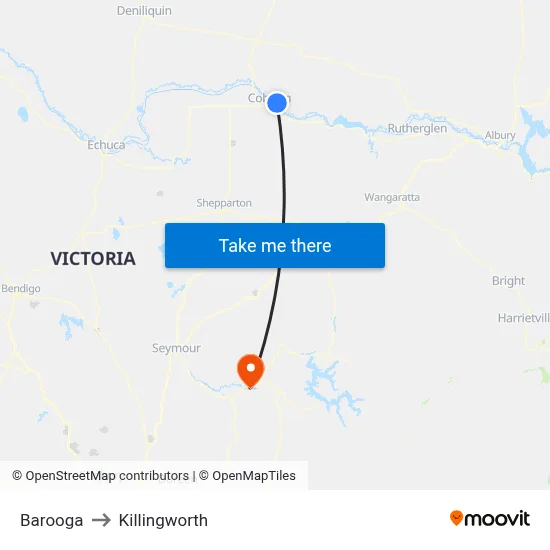 Barooga to Killingworth map