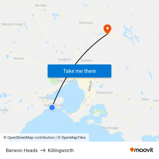 Barwon Heads to Killingworth map