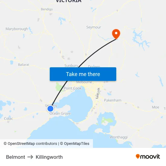 Belmont to Killingworth map