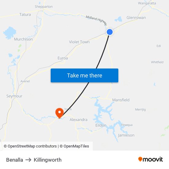 Benalla to Killingworth map