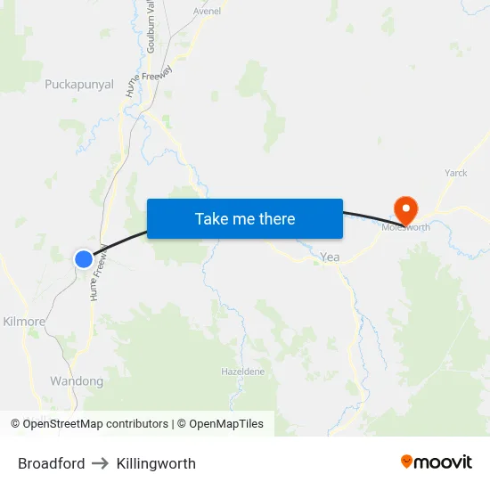 Broadford to Killingworth map