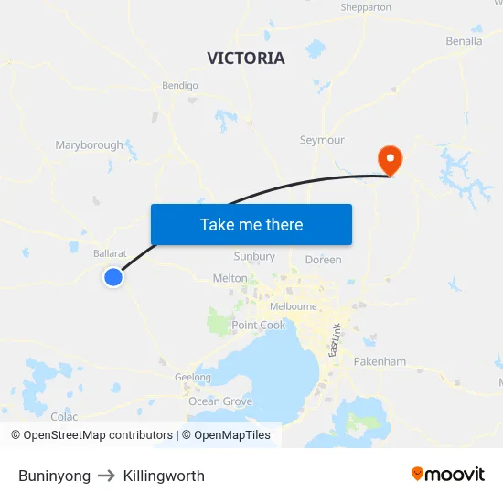 Buninyong to Killingworth map