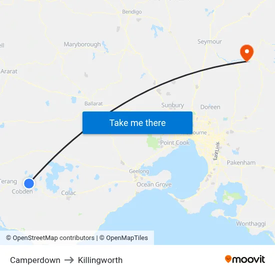 Camperdown to Killingworth map
